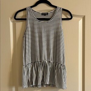 Poof! Black & White Striped Sleeveless Peplum Tank